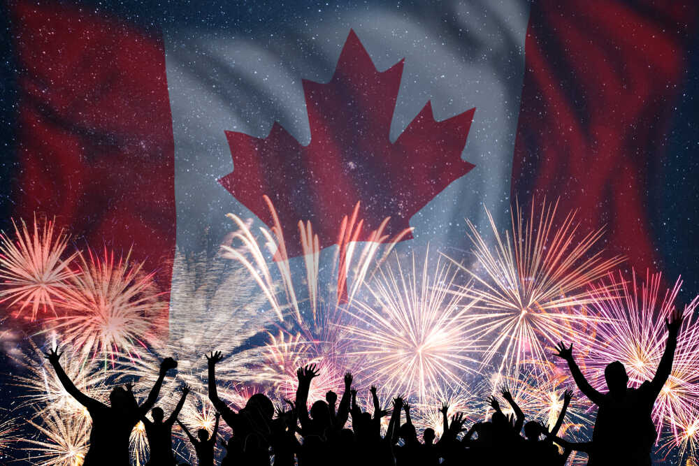 People,looks,holiday,fireworks,on,independence,day,,flag,of,canada