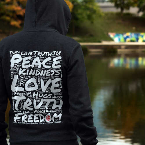 Druthers Truth Love Freedom Hoodie Black Back