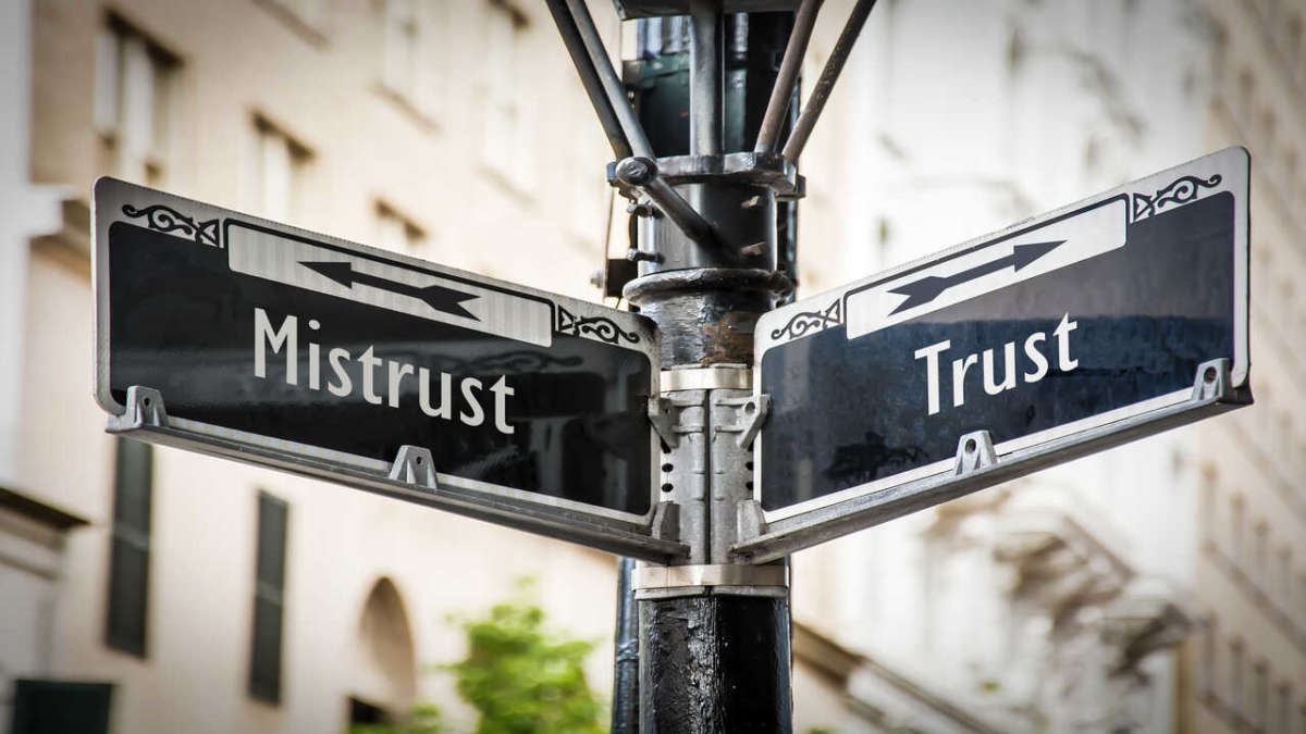 Street,sign,the,direction,way,to,trust,versus,mistrust